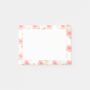 Gold Spritzer Rosa Rosen Aquarell Post-it Klebezettel
