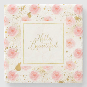 Gold Spritzer Rosa Rosen Hallo Schönheit Steinuntersetzer