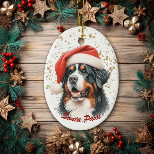 Gold Spritzer Santa Paws Berner Hund Keramik Ornament