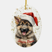 Gold Spritzer Santa Paws German Shepherd Puppy Keramik Ornament (Vorne)