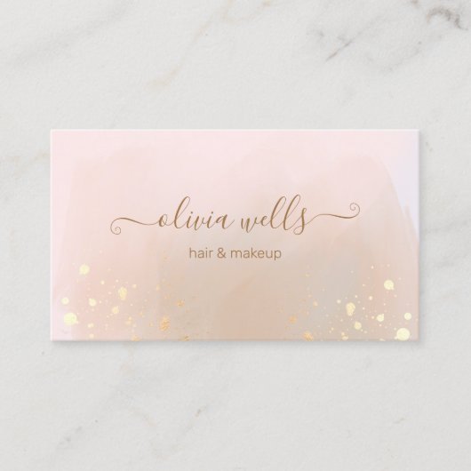 Gold Spritzer Script Tan Abstrakt Watercolor Visitenkarte (Vorderseite)