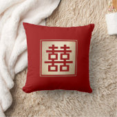 Gold Square Double Happiness Chic Chinesisch Hochz Kissen (Decke)