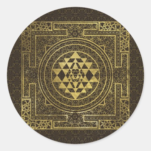 Gold Sri Yantra / Sri Chakra Runder Aufkleber (Vorderseite)