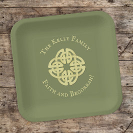 Gold St. Patrick's Day Personalisiert Celtic Pappteller