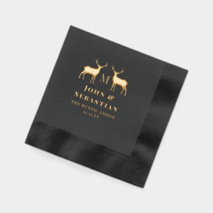 Gold Stags Monogram & Names Gay Wedding Servietten Mit Folie