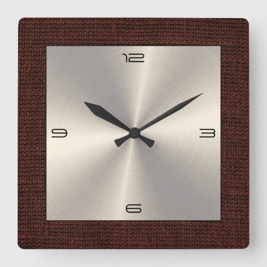 Gold Stainless Steel Moderne Burlap Border Quadratische Wanduhr (Vorderseite)