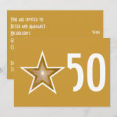 Gold Star "50" Jubiläum Einladung Gold (Vorne/Hinten)