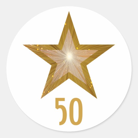 "Gold" Star "50" Rundaufkleber weiß Runder Aufkleber (Vorderseite)