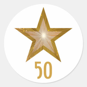 "Gold" Star "50" Rundaufkleber weiß Runder Aufkleber
