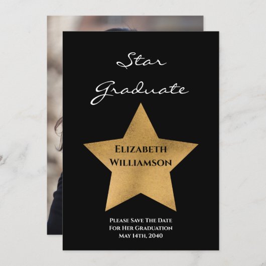 Gold Star Abschluss Save the Date (Vorne/Hinten)