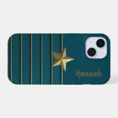 Gold Star auf Aquamarin iPhone 15 Hülle (Rückseite (Horizontal))