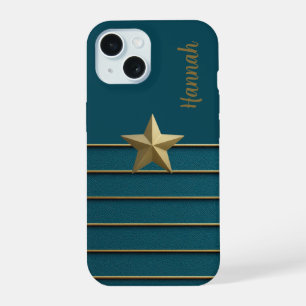 Gold Star auf Aquamarin iPhone 15 Hülle