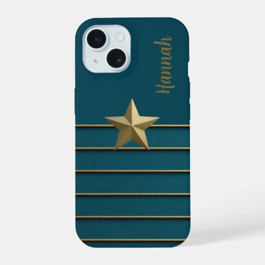 Gold Star auf Aquamarin iPhone 15 Hülle (Rückseite)