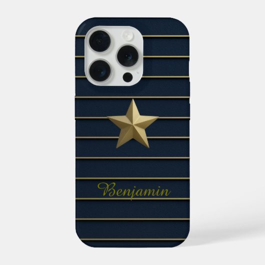 Gold Star auf Navy Blue iPhone 15 Pro Hüllen Hülle (Rückseite)