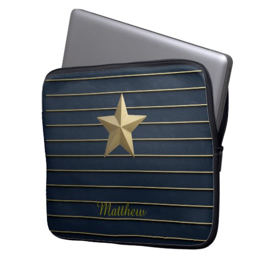 Gold Star auf Navy Blue Laptopschutzhülle (Vorderseite Links)