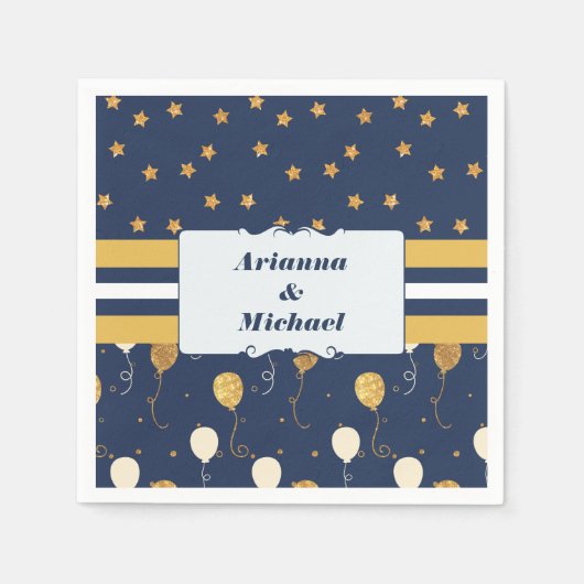 Gold Star Balloons Navy Personalisierte Individuel Serviette (Vorderseite)