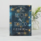 Gold Star Blaues Save-the-Date Save The Date (Stehend Vorderseite)