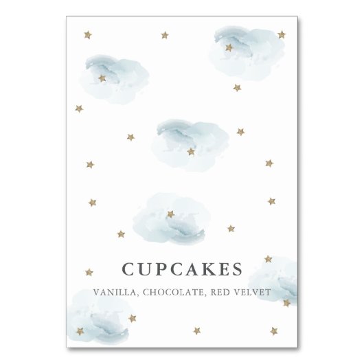 Gold Star & Blue Cloud Baby Dusche Platzkarte Tischnummer (Vorderseite)