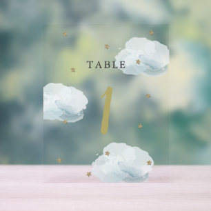 Gold Star & Blue Cloud Baby Dusche Tischnummer Acrylschild