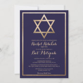 Gold Star Border Bat Mitzvah Hebräischer Name Einladung (Vorderseite)