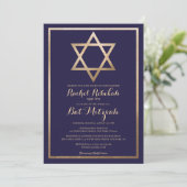 Gold Star Border Bat Mitzvah Hebräischer Name Einladung (Stehend Vorderseite)