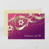 Gold Star Confetti Blühe RSVP Card Rosa Einladung (Vorne/Hinten)