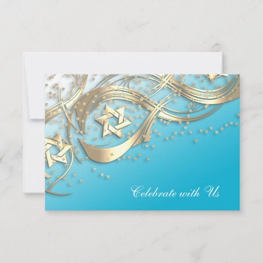 Gold Star Confetti Blühe RSVP Karte Türkis (Vorderseite)