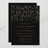 Gold Star Confetti Modern Wedding Einladung (Vorne/Hinten)