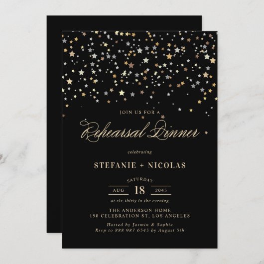 Gold Star Confetti Probe Dinner Einladung (Vorne/Hinten)