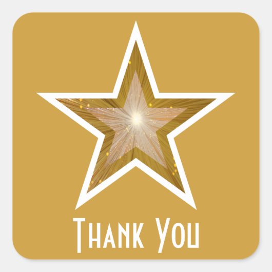 "Gold" Star "Danke" viereckiger Aufkleber gelb (Vorderseite)