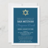 GOLD STAR DAVID Bar mitzvah Modernes Blau Einladung (Vorderseite)