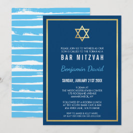 GOLD STAR DAVID Bar mitzvah Modernes Blau Einladung