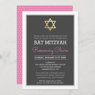 GOLD STAR DAVID bat mitzvah modern grau rosa Einladung