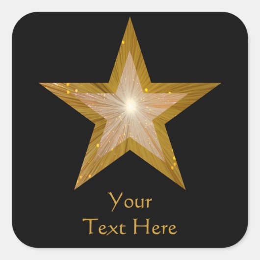 Gold Star "Dein Text"-Aufkleber schwarz Quadratischer Aufkleber (Vorderseite)