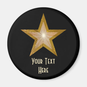 "Gold" Star "Dein Text" Kühlschrankmagnet schwarz