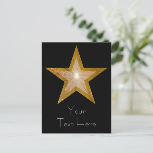 Gold Star "Dein Text" Postkarte schwarz (Stehend Vorderseite)