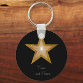 Gold Star "Dein Text" Schlüsselanhänger schwarz (Vorderseite)