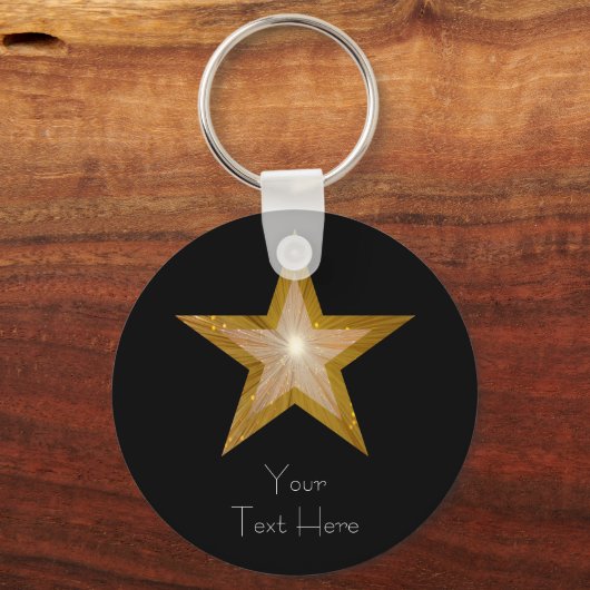 Gold Star "Dein Text" Schlüsselanhänger schwarz (Vorderseite)