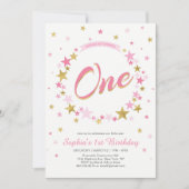 Gold Star | Einladung von Mädchen zum 1. Geburtsta (Vorderseite)