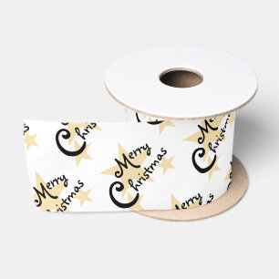 Gold Star Frohe Weihnachten auf White Ribbon Satinband