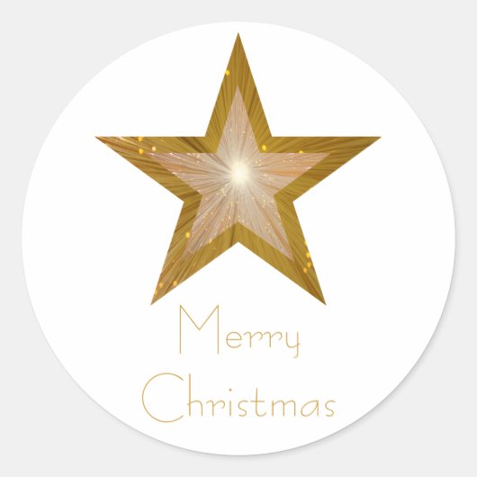 Gold Star "Frohe Weihnachten" Rundaufkleber weiß Runder Aufkleber (Vorderseite)