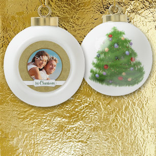 Gold Star Glitzer Erste Weihnachtsvorlage Keramik Kugel-Ornament