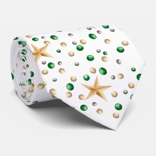 Gold-Star-Gold und grüne Blasen Krawatte (Gerollt)