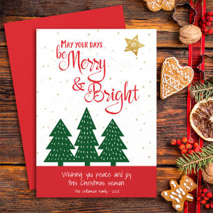 Gold Star Green Tree Be Merry Bright Schrift Einfa Feiertagskarte