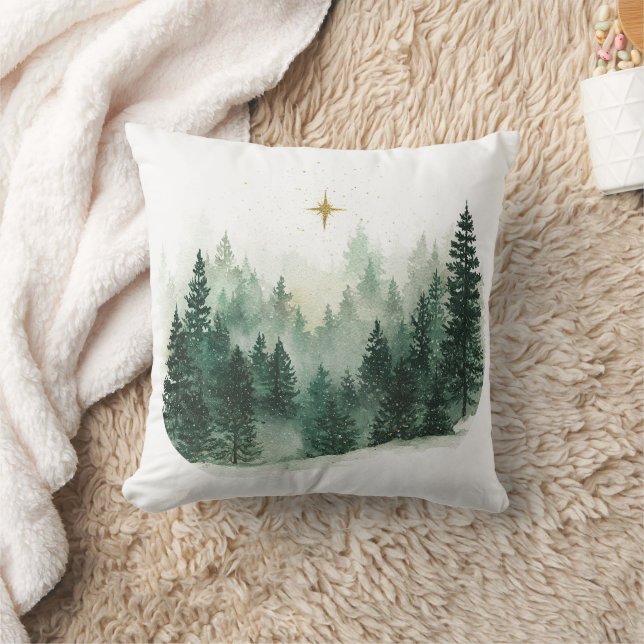 Gold Star Green Trees Christmas Kissen (Decke)
