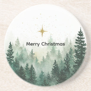 Gold Star Grüne Bäume Weihnachten Getränkeuntersetzer