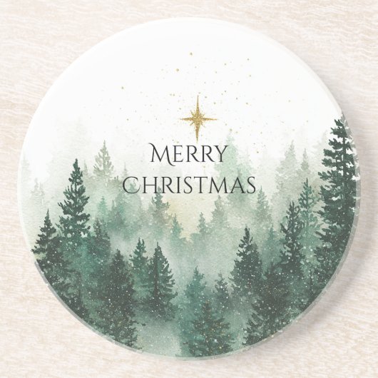 Gold Star Grüne Bäume Weihnachten Getränkeuntersetzer (Vorne)