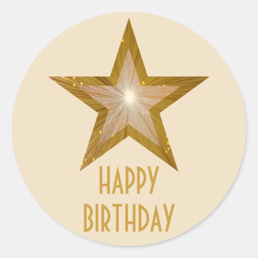 Gold Star "Happy Birthday" Rundaufkleber Runder Aufkleber (Vorderseite)