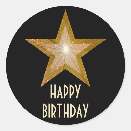 Gold Star "Happy Birthday" Rundaufkleber schwarz Runder Aufkleber (Vorderseite)