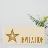 Gold Star "INVITATION" Creme lang Einladung (Stehend Vorderseite)